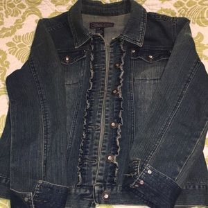 Denim jacket with rhinestone buttons